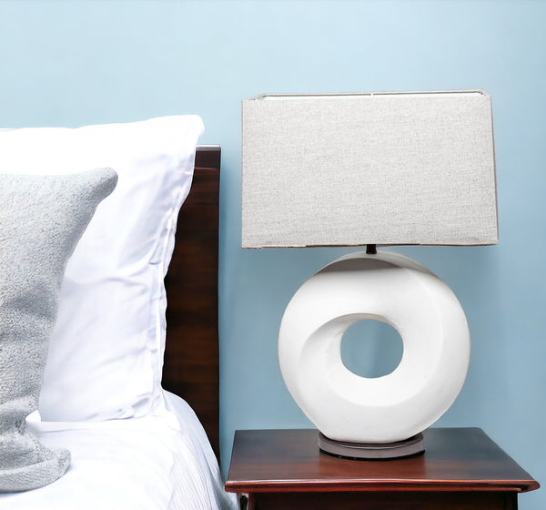 Homeroots 27" White Geometric Table Lamp With Gray Shade   392232