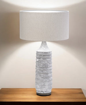 HomeRoots 31" Gray Lamp Base with Elegant Beige Shade – Timeless Design for Living Room & Bedroom Ambiance 392233