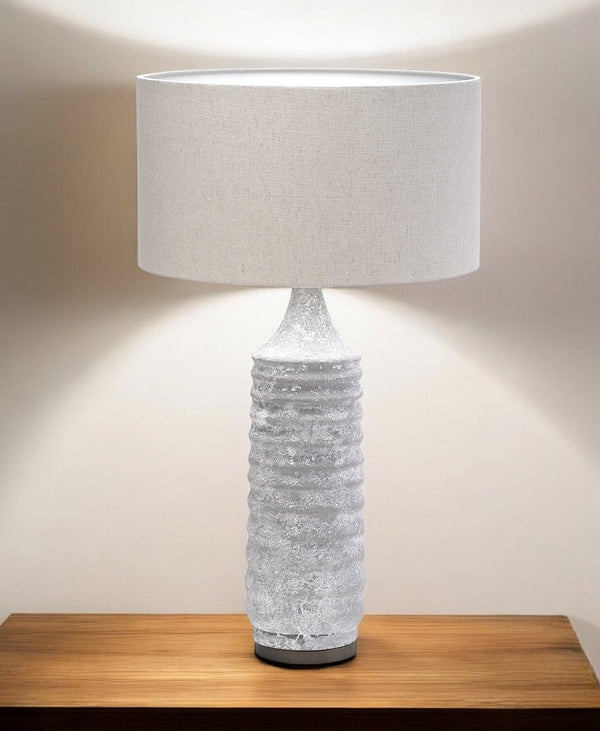 HomeRoots 31" Gray Lamp Base with Elegant Beige Shade – Timeless Design for Living Room & Bedroom Ambiance 392233