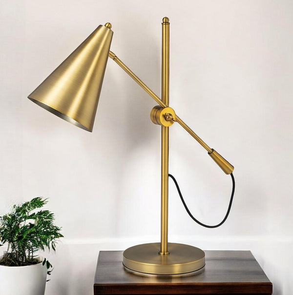 HomeRoots 26" Gold Lamp Base LED - Elegant Design with Adjustable Arm for Customizable Home Lighting Décor 392241