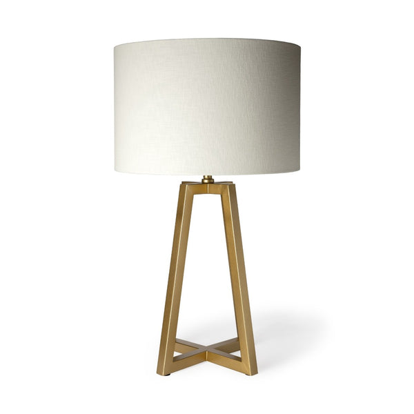 HomeRoots Metallic Gold Tone Geometric Table Lamp - Modern Sculptural Design with Adjustable 3-Way Lighting 392243