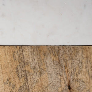 HomeRoots White Marble and Natural Wood Block Lamp – Modern Minimalist Design for Stylish Home Décor and Lighting 392245