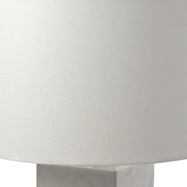 HomeRoots White Marble and Natural Wood Block Lamp – Modern Minimalist Design for Stylish Home Décor and Lighting 392245