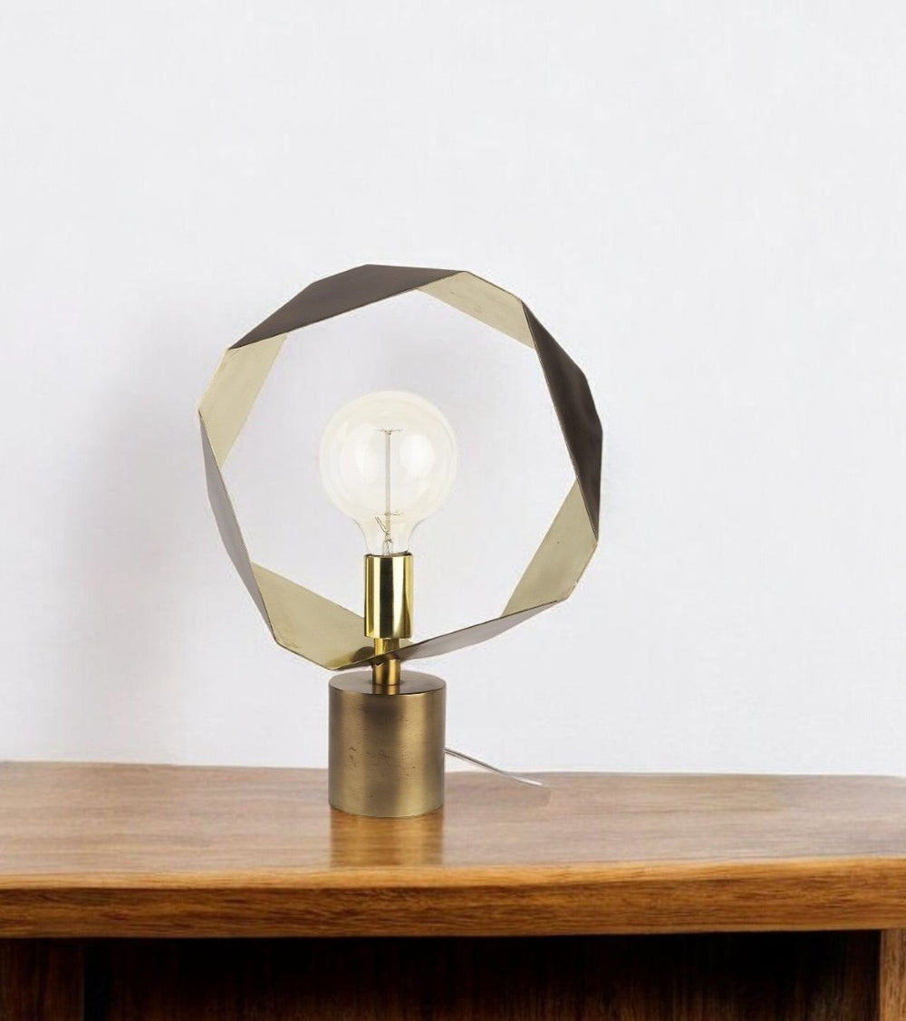 HomeRoots Golden Geometric Halo Table Lamp - Modern Elegance for Any Room, Stylish Design & Ambient Lighting 392250