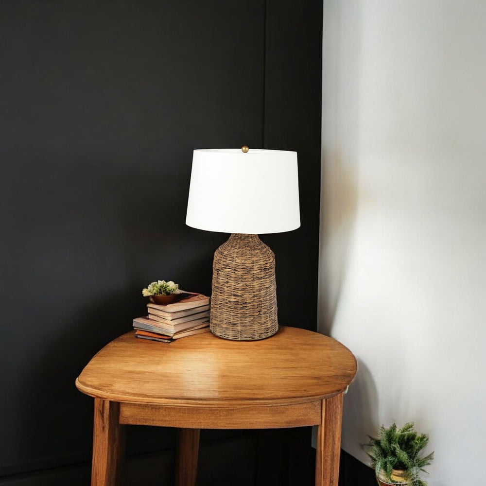 Homeroots 19" Brown Lamp Base Led With White Shade   392253