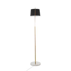 English Elm March Contemporary Floor Lamp - Antique Brass Arc & White Marble Base With Black Linen Shade Design B202S01370