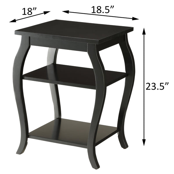 English Elm Black Solid Wood 2-Shelf End Table with Cabriole Legs, Rustic Black Finish, Sturdy Elegant Side Table (23.5"H x18.5"W) B062P181375