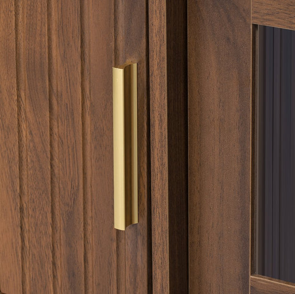 English Elm 76" Modern Minimal TV Stand with Waveform Glass Doors, Soft-Close Drawers, Cable Management, Solid Wood Legs (Fits TVs up to 85") N710P298234P