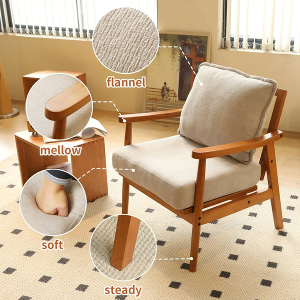English Elm Cute Fabric Armchair Solid Wood Frame Compact Upholstered Seat for Bedroom or Apartment Grey W2105P420766