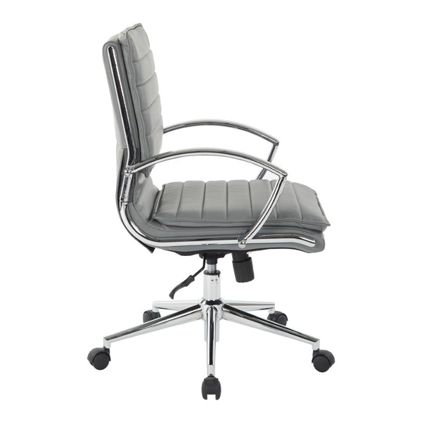 OSP Home Furnishings Mid Back Faux Leather Manager Chair with Lumbar Support and Chrome Loop Arms Charcoal SPX23591C-U42