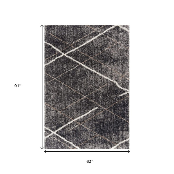 HomeRoots 5' Modern Distressed Area Rug in Gray and Beige – Stylish Soft Texture for High-Traffic Spaces 5' X 8' 392343