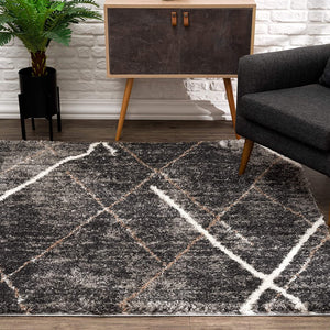 Homeroots 8' X 11' Gray Modern Distressed Lines Area Rug  Polyester 392345