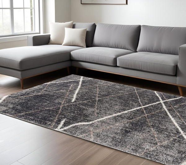 HomeRoots 5' Modern Distressed Area Rug in Gray and Beige – Stylish Soft Texture for High-Traffic Spaces 8' X 11' 392345