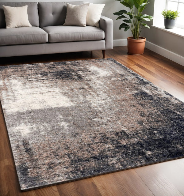 HomeRoots 5' Ivory and Navy Retro Modern Area Rug - Plush, Distressed Design for Cozy Living Spaces 5' X 8' 392348