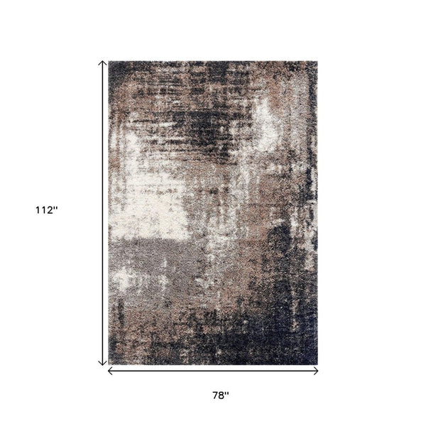 HomeRoots 5' Ivory and Navy Retro Modern Area Rug - Plush, Distressed Design for Cozy Living Spaces 7' X 9' 392349