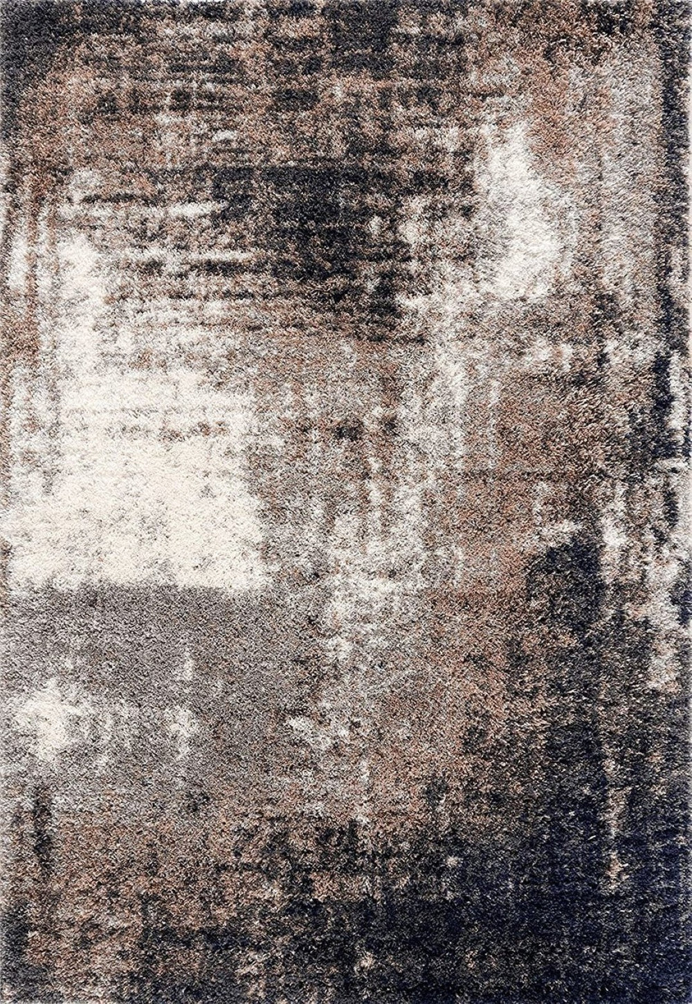 HomeRoots 5' Ivory and Navy Retro Modern Area Rug - Plush, Distressed Design for Cozy Living Spaces 8' X 11' 392350