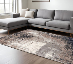 HomeRoots 5' Ivory and Navy Retro Modern Area Rug - Plush, Distressed Design for Cozy Living Spaces 8' X 11' 392350