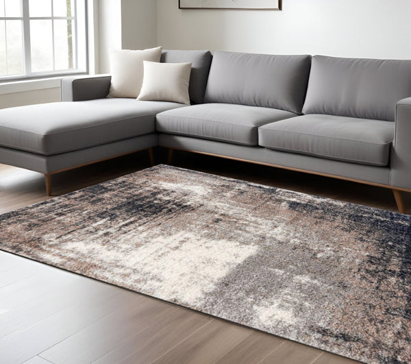 HomeRoots 5' Ivory and Navy Retro Modern Area Rug - Plush, Distressed Design for Cozy Living Spaces 8' X 11' 392350