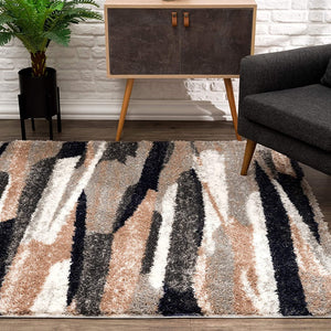 HomeRoots 5' Gray and Black Eclectic Strokes Area Rug - Modern Abstract Design for Stylish, Low-Maintenance Spaces 5' X 8' 392353