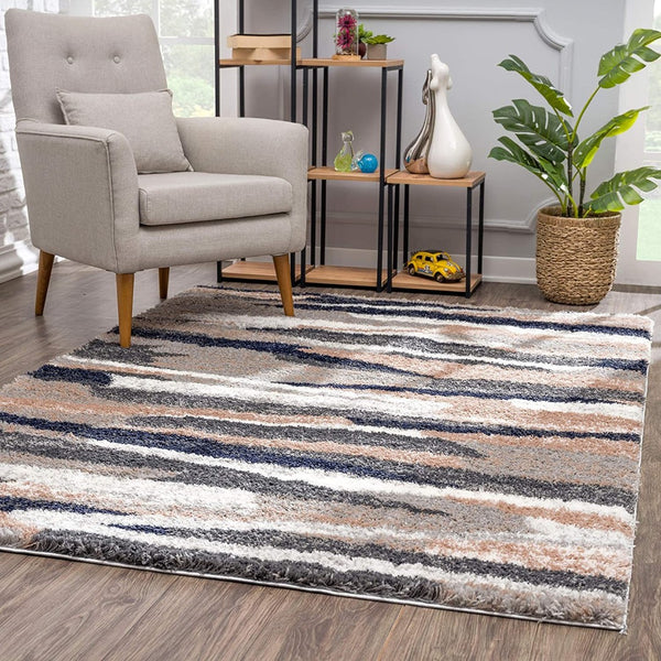 HomeRoots 5' Gray and Black Eclectic Strokes Area Rug - Modern Abstract Design for Stylish, Low-Maintenance Spaces 7' X 9' 392354