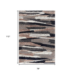 HomeRoots 5' Gray and Black Eclectic Strokes Area Rug - Modern Abstract Design for Stylish, Low-Maintenance Spaces 7' X 9' 392354