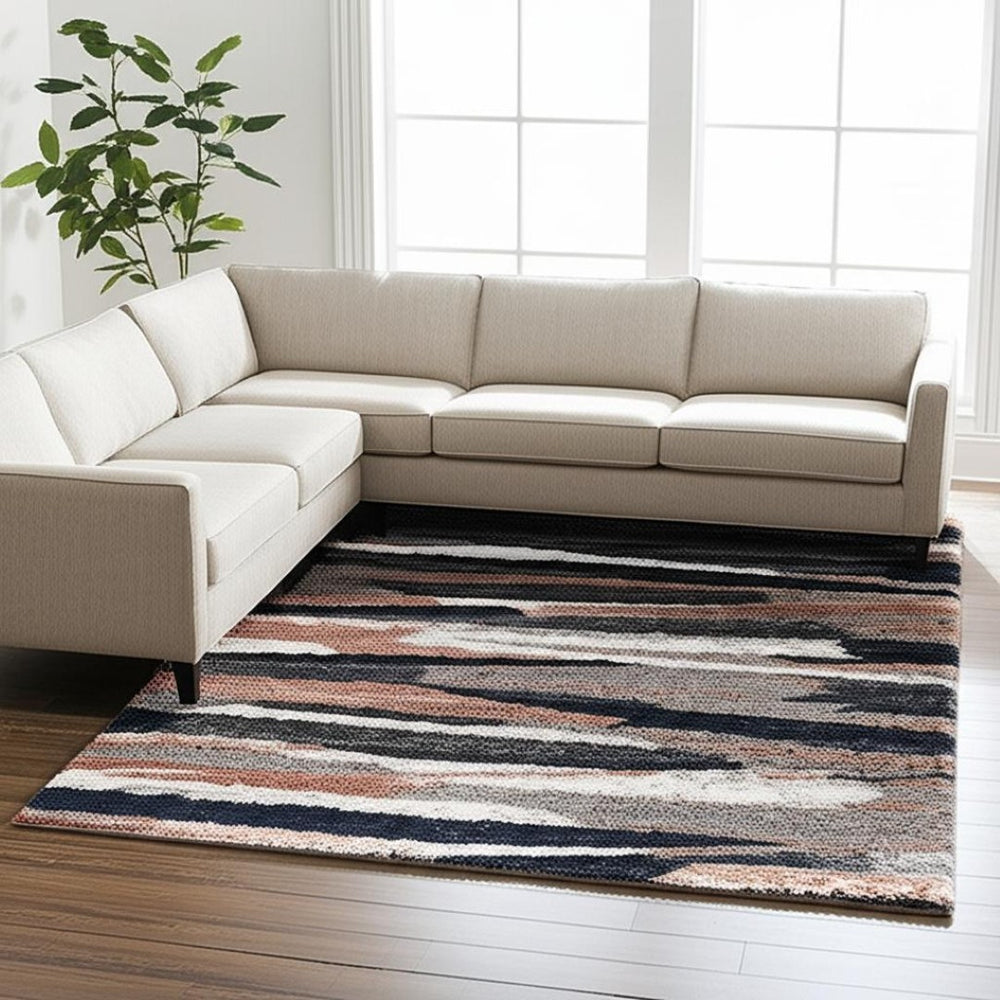 HomeRoots 5' Gray and Black Eclectic Strokes Area Rug - Modern Abstract Design for Stylish, Low-Maintenance Spaces 7' X 9' 392354