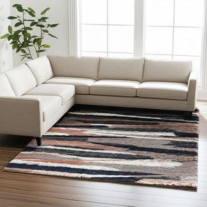 HomeRoots 5' Gray and Black Eclectic Strokes Area Rug - Modern Abstract Design for Stylish, Low-Maintenance Spaces 7' X 9' 392354