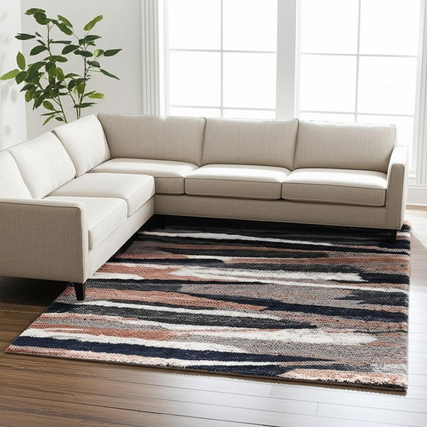 HomeRoots 5' Gray and Black Eclectic Strokes Area Rug - Modern Abstract Design for Stylish, Low-Maintenance Spaces 8' X 11' 392355