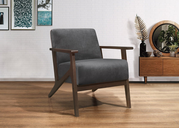 English Elm Modern Velvet Accent Chair with Dark Walnut Angular Frame, Streamlined Mid-Century Comfort Design Dark Gray 35 L x 27.25 W x 19.25 H B011P271916