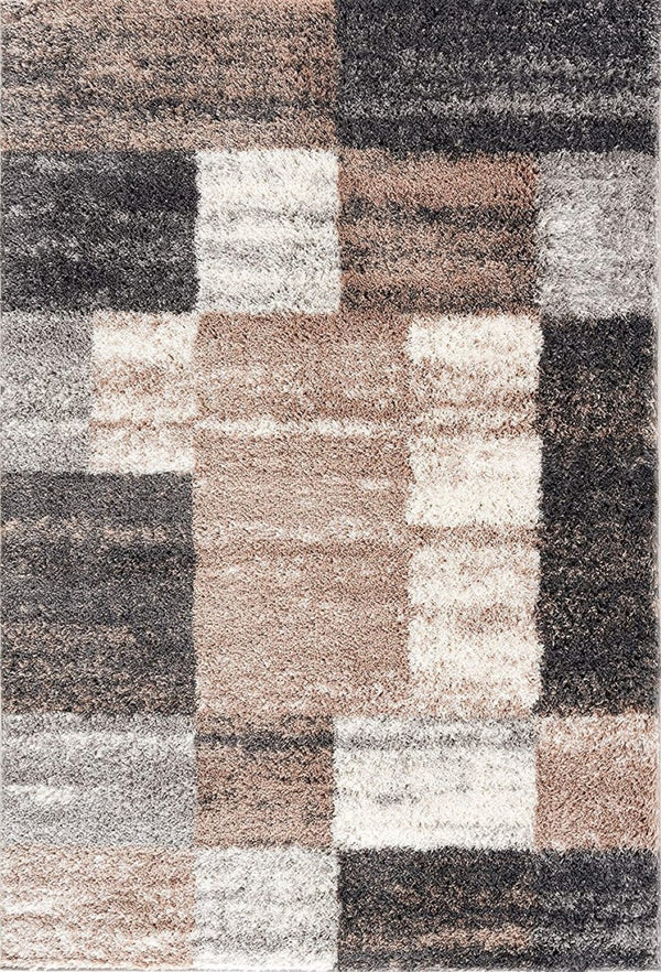 HomeRoots 5' Beige Modern Blocks Area Rug - Stylish Abstract Design, Plush Comfort for Any Room Décor 5' X 8' 392363