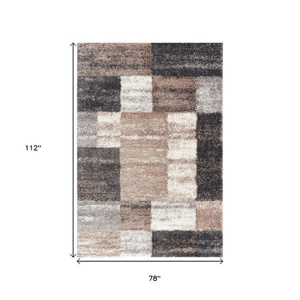 HomeRoots 5' Beige Modern Blocks Area Rug - Stylish Abstract Design, Plush Comfort for Any Room Décor 7' X 9' 392364