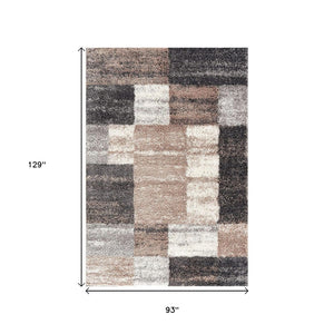 HomeRoots 5' Beige Modern Blocks Area Rug - Stylish Abstract Design, Plush Comfort for Any Room Décor 8' X 11' 392365