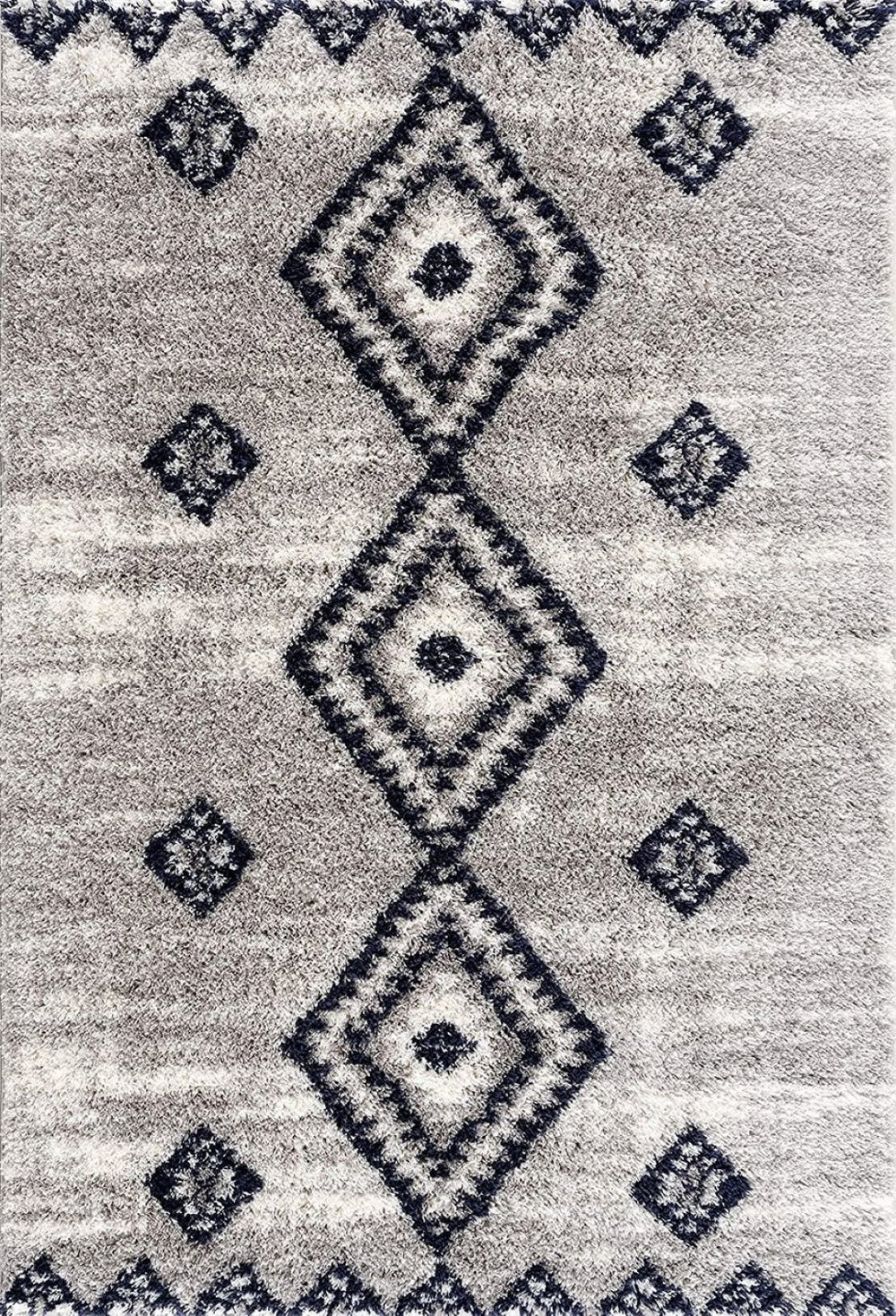 HomeRoots 5' Gray and Navy Boho Chic Area Rug - Plush, Cozy Design with Distressed Motifs for Modern Spaces 5' X 8' 392373