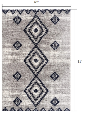 Homeroots 5' X 8' Gray And Navy Boho Chic Area Rug  Polyester 392373