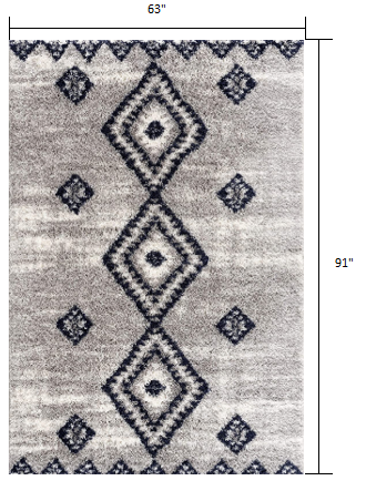 Homeroots 5' X 8' Gray And Navy Boho Chic Area Rug  Polyester 392373