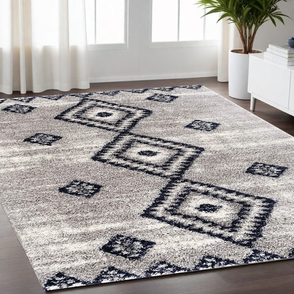 Homeroots 5' X 8' Gray And Navy Boho Chic Area Rug  Polyester 392373