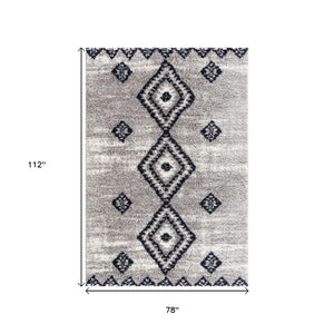 HomeRoots 5' Gray and Navy Boho Chic Area Rug - Plush, Cozy Design with Distressed Motifs for Modern Spaces 7' X 9' 392374