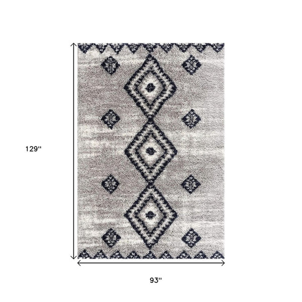 HomeRoots 5' Gray and Navy Boho Chic Area Rug - Plush, Cozy Design with Distressed Motifs for Modern Spaces 8' X 11' 392375