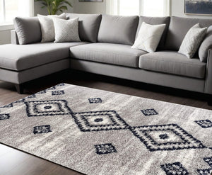 Homeroots 8' X 11' Gray And Navy Boho Chic Area Rug  Polyester 392375