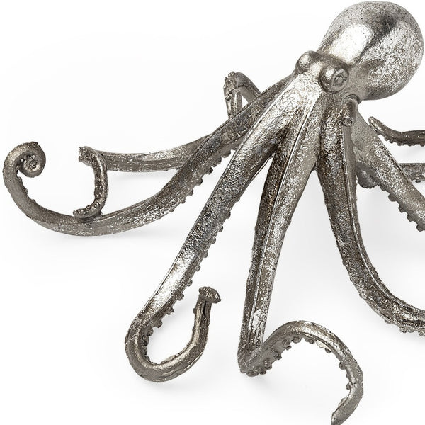 Homeroots 12" Antiqued Silver Resin Octopus Tabletop Sculpture  Resin 392394