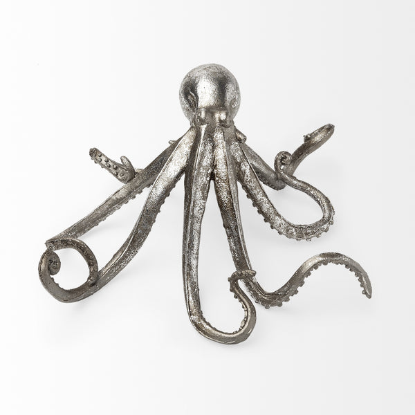 Homeroots 12" Antiqued Silver Resin Octopus Tabletop Sculpture  Resin 392394
