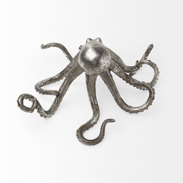 Homeroots 12" Antiqued Silver Resin Octopus Tabletop Sculpture  Resin 392394