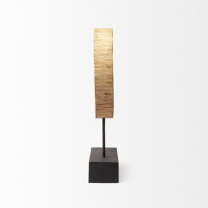 Homeroots 19" Brown And Black Wood Log Cross Section Tabletop Sculpture  Wood,Metal 392397