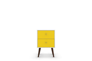 English Elm Liberty 18" Nightstand with 2 Drawers, Aqua Accent, Solid Wood Legs, Modern Handles, Compact Storage Yellow+White B365P398512