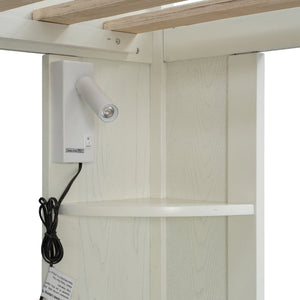 English Elm Twin Loft Bed with Wardrobe Desk Charging Station and Spotlights for Small Rooms Beige White LT000450AAK
