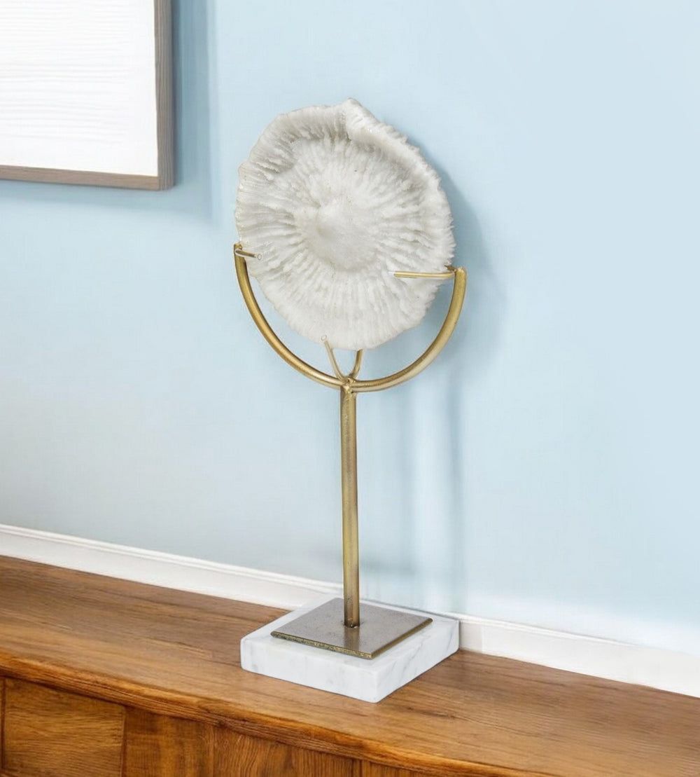 Homeroots 15" Gold And White Metal And Resin Tabletop Sculpture  Metal,Resin 392401