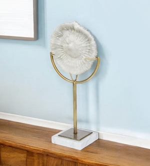 Homeroots 15" Gold And White Metal And Resin Tabletop Sculpture  Metal,Resin 392401