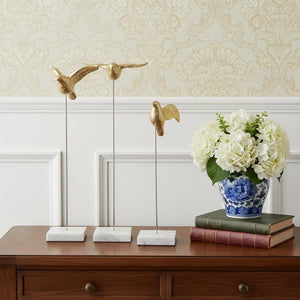 HomeRoots Set of Three Gold Bird Sculptures - Modern Elegance with Marble Bases for Chic Home Décor Accents 392411