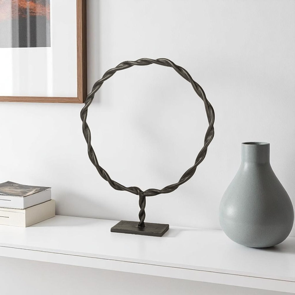 HomeRoots 23" Black Metal Round Braided Sculpture – Industrial Vintage Centerpiece for Home or Office Decor 392413
