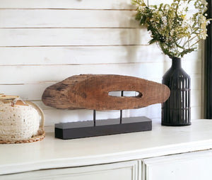 Homeroots 15" Brown And Black Wood And Metal Tabletop Sculpture  Wood,Metal 392423